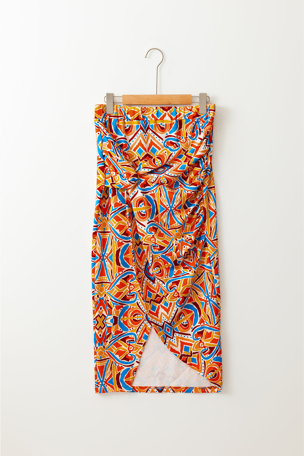 Yellow Geometric Abstract Print Slit High Waist Maxi Skirt