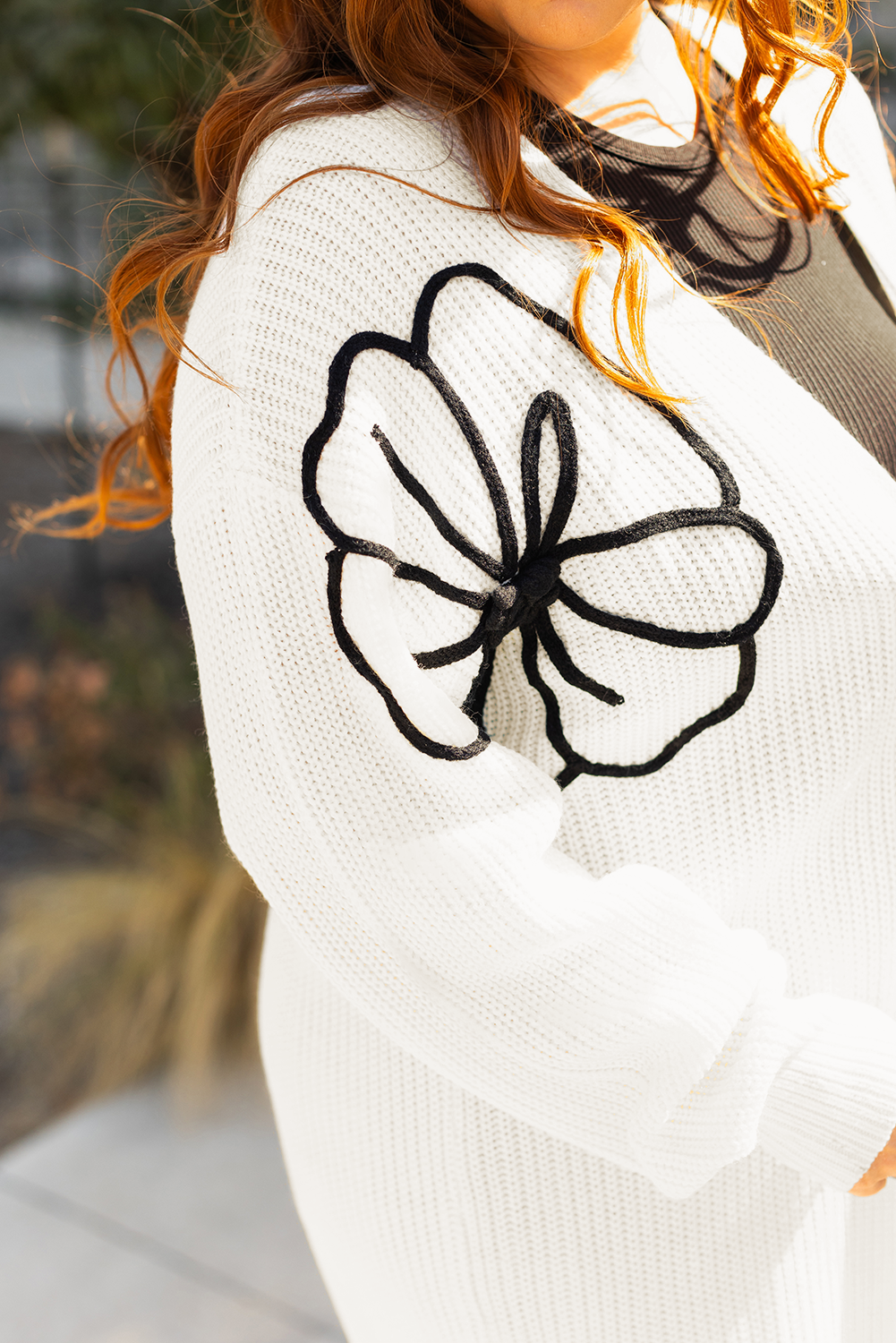 Beige Flower Embroidered Drop Shoulder Open Front Duster Cardigan