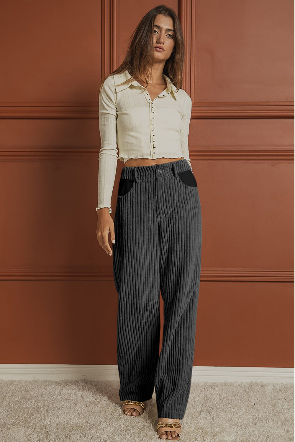 Ribbed Longline Pocketed Pants