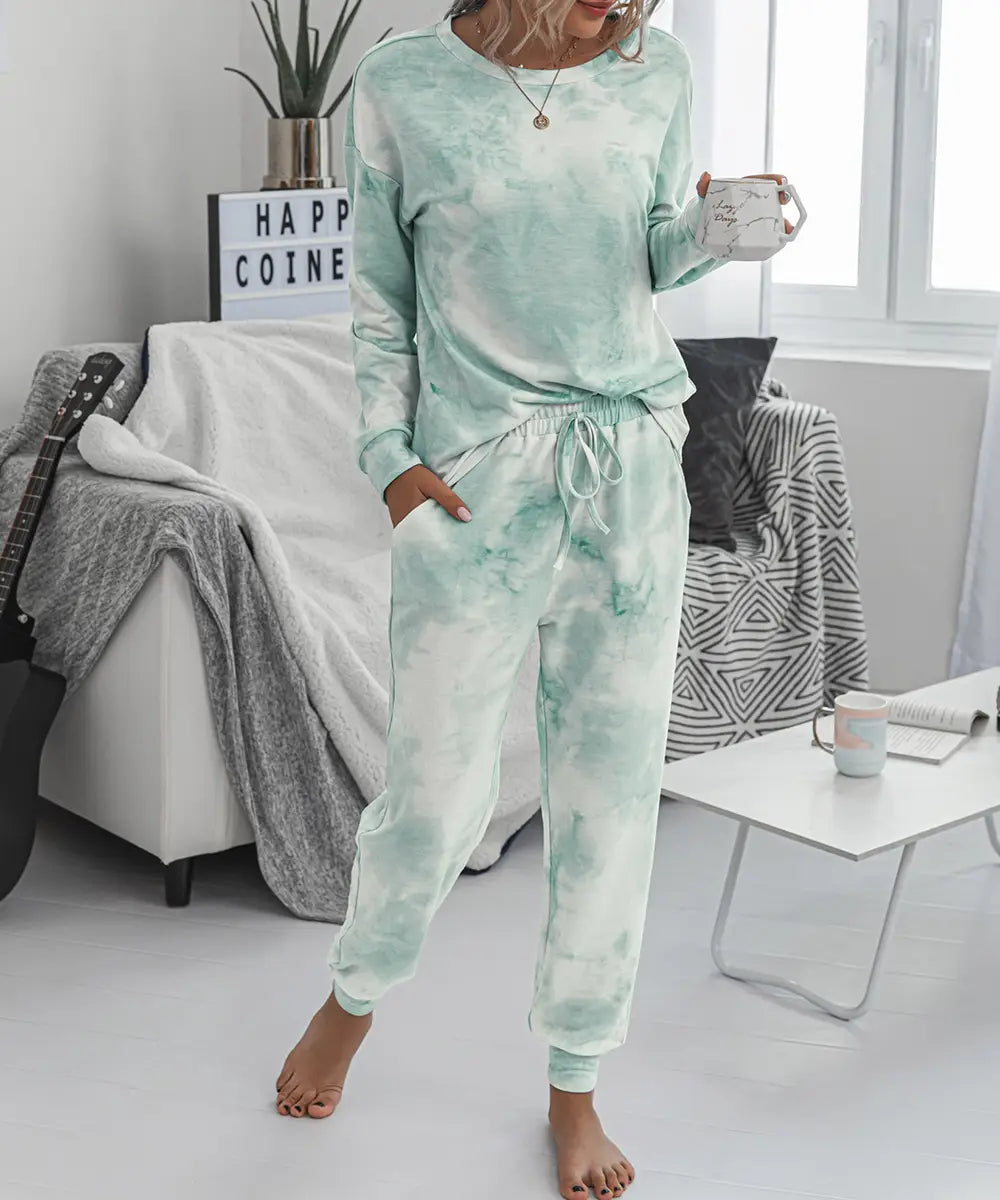 Green Tie Dye Long Sleeves T-shirt and Joggers Sets