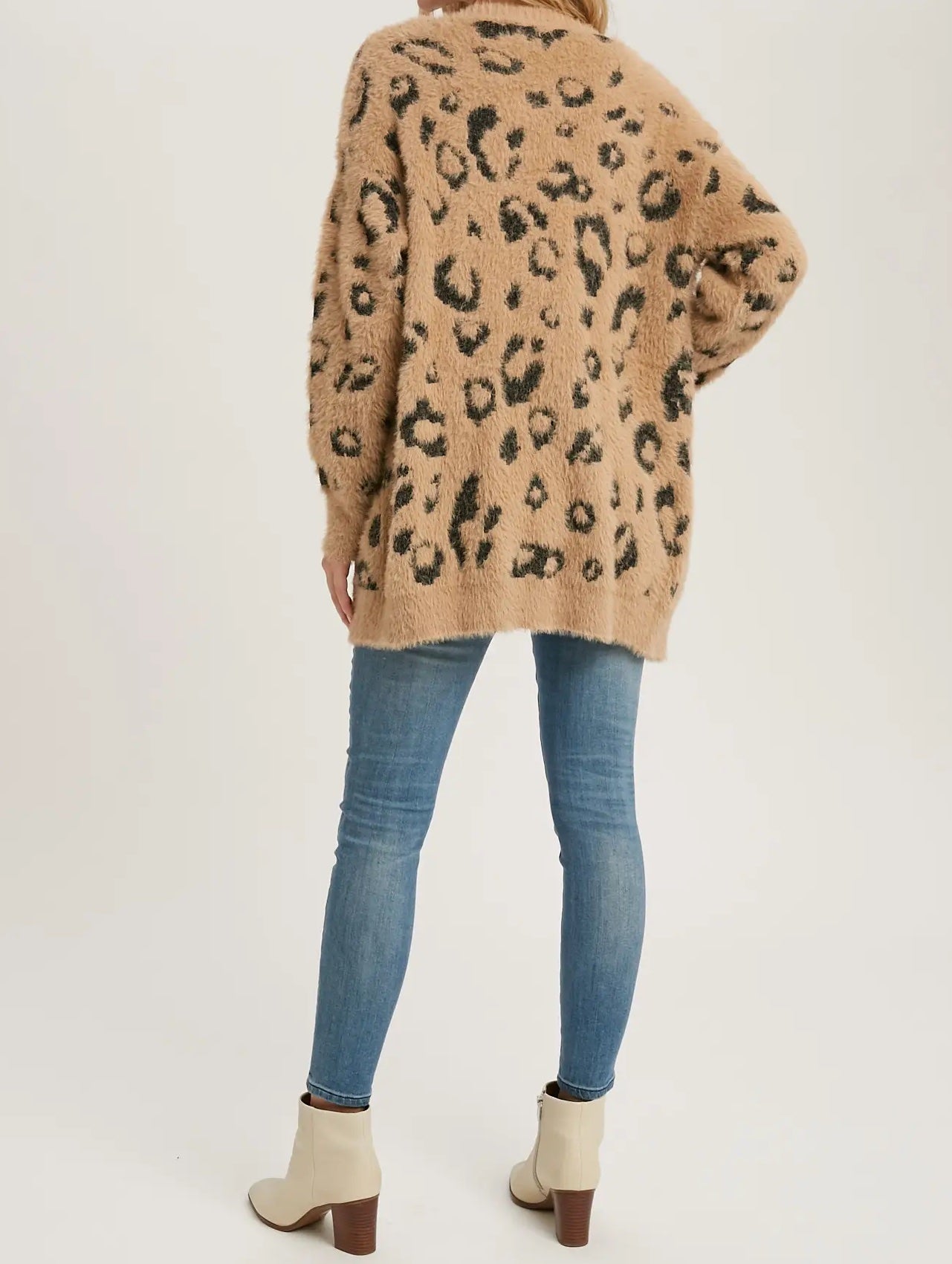 Fuzzy Open Front Leopard Cardigan