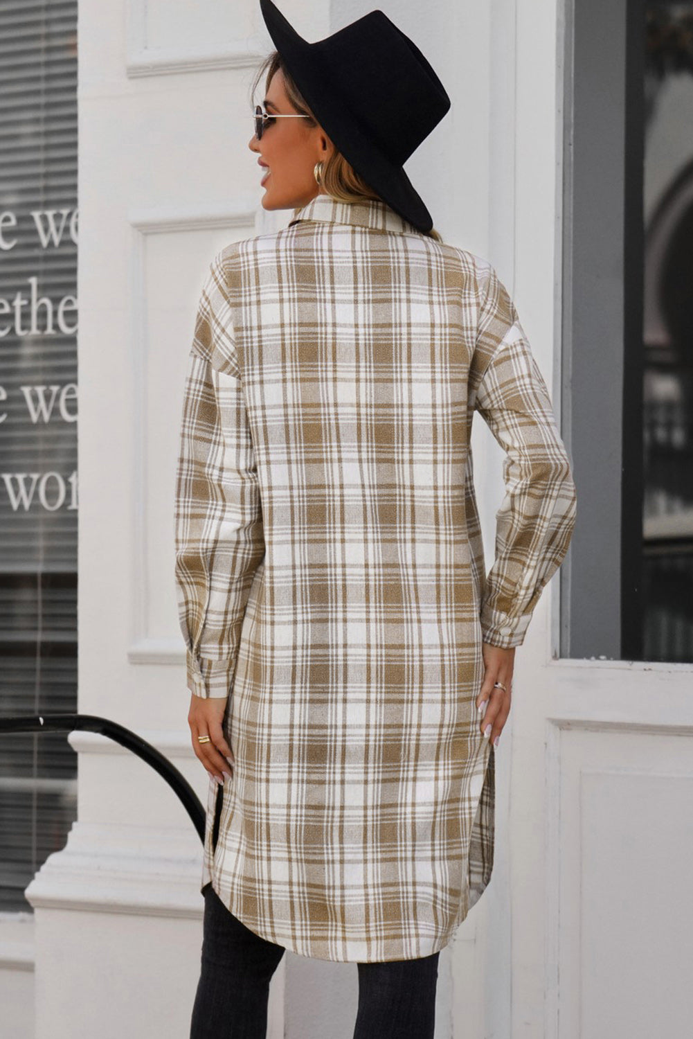 Plaid Button-Up Longline Shacket with Breast Pockets